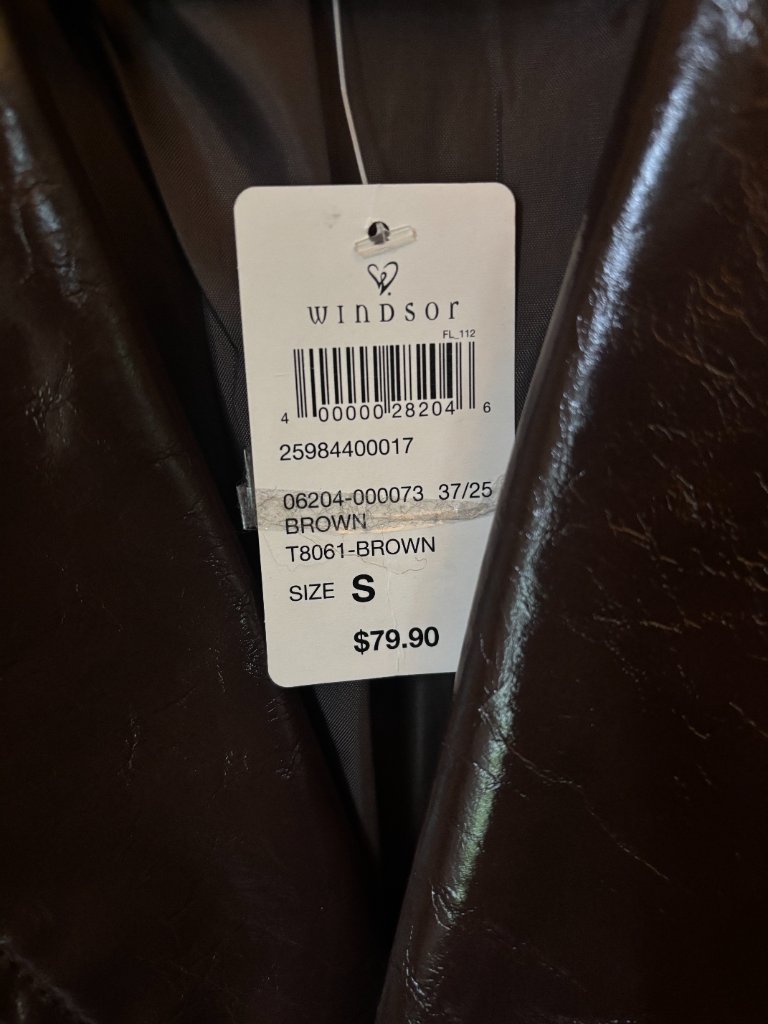 Nwt Windsor Statement Season Brown Faux Leather Trench Coat Size Small — image 2 of 3